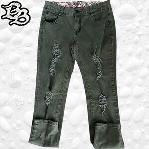 Green Skinny Leg Distressed Ripped Casual Jeans - Size 30-32"